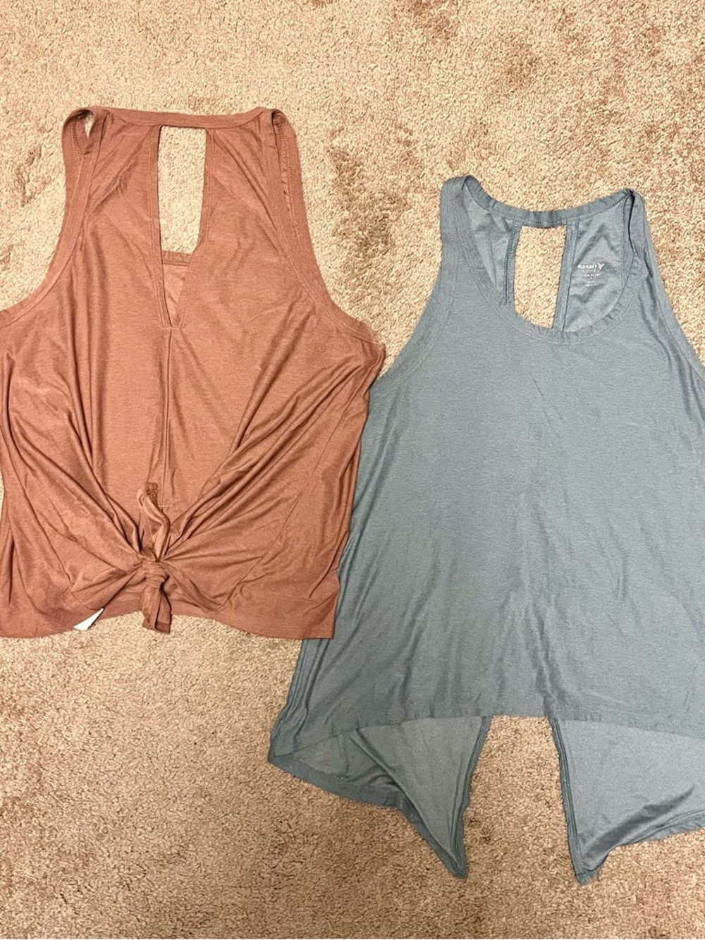 Old Navy Rust and Sage Green Twist-Front & Keyhole Tank Tops